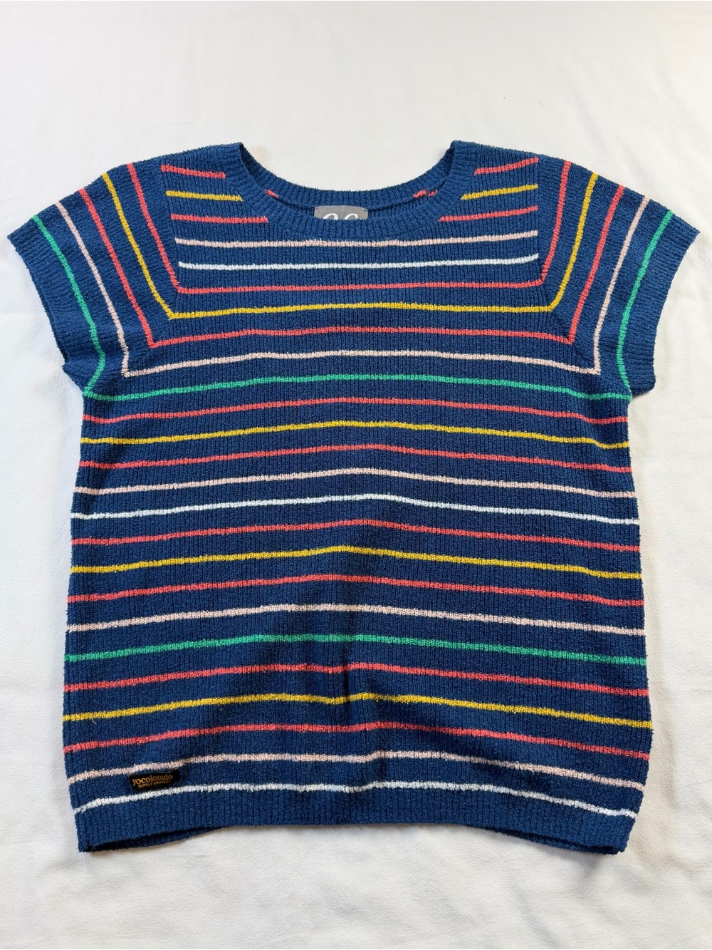 YoColorado Short Sleeve Colorful Stripe Lightweight Sweater EUC